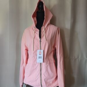 Weatherproof Pink Utility Jacket with Hood and Zipper